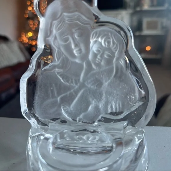 Vintage Frosted Etched Heavy Glass Votive Candle Holder Mary & Jesus Christmas - Picture 4 of 6